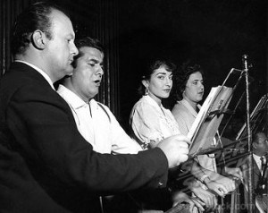 Tito Gobbi, Giuseppe Di Stefano, Maria Callas, Adriana Lazzarini Durante 