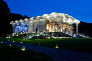Garsington Opera's pavilion at the Wormsley Estate. Lanterns along the paths light your way home after the opera.